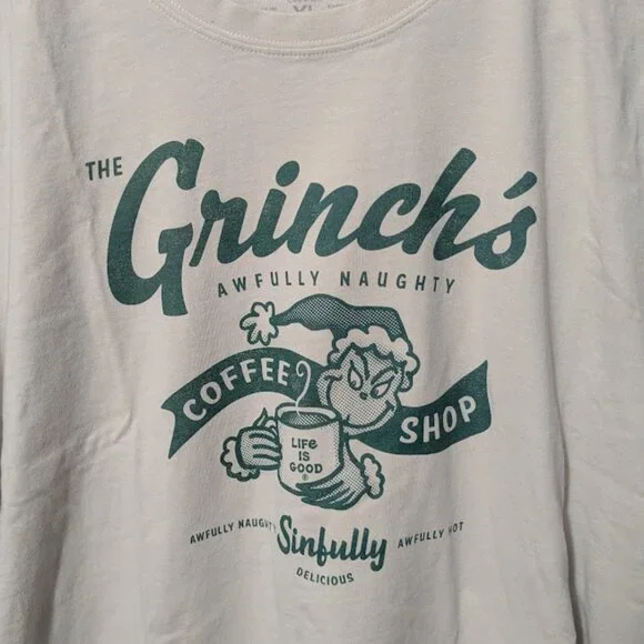 Men's Grinch Coffee Shop Short Sleeve Crusher Tee Holiday Winter - Picture 2 of 5